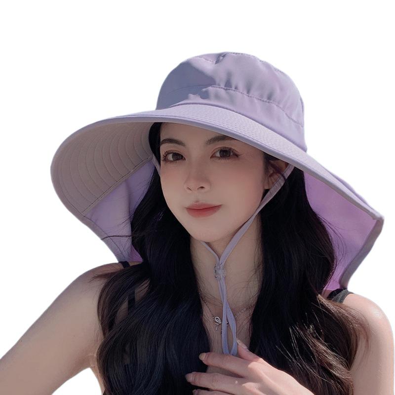 Summer Outdoor Sunscreen Sun Hat with Ponytail Hole Hat Female Korean Version Fashion Big Eaves Shawl Bucket Hat Tide
