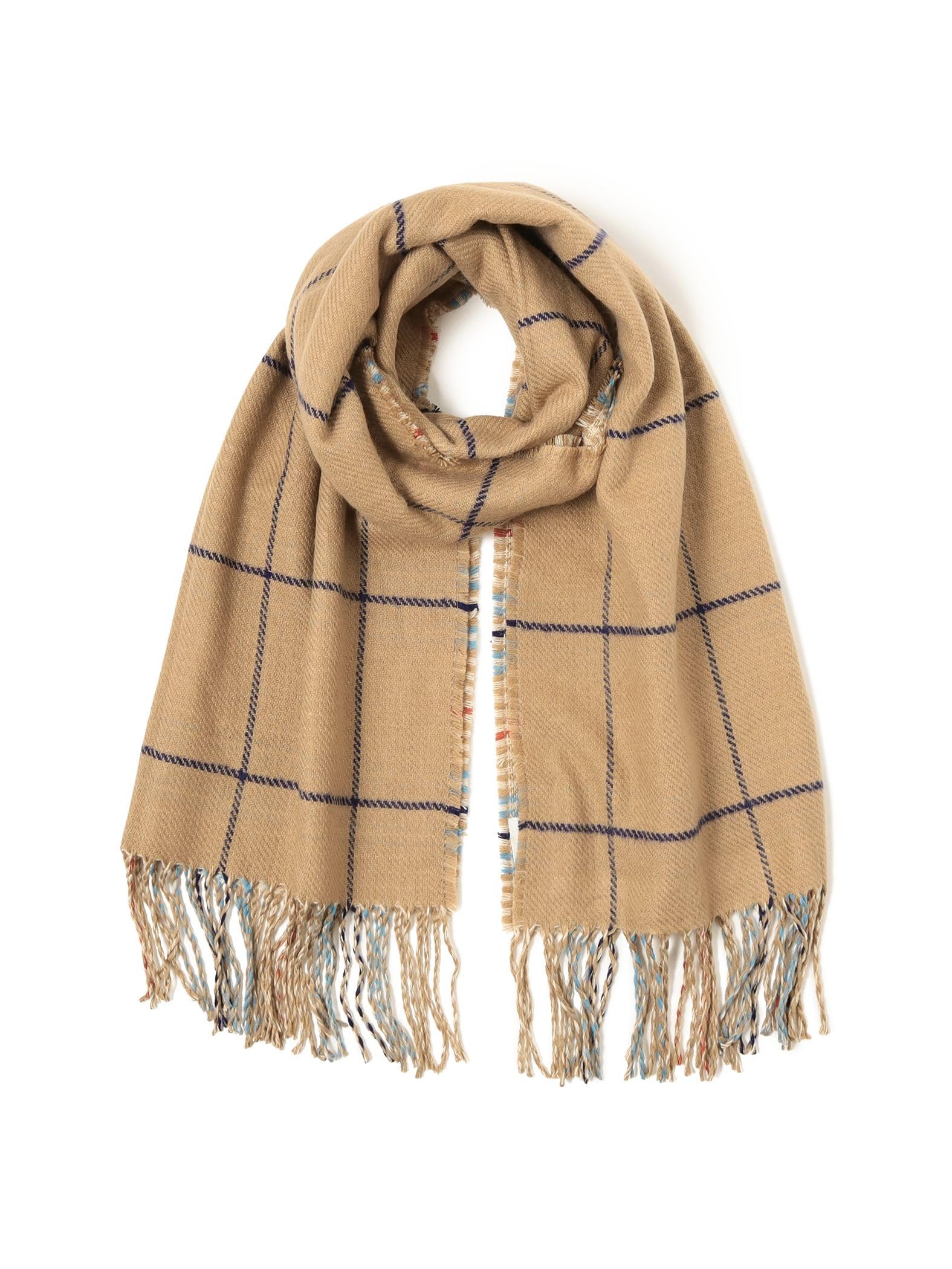

Beams Heart Women s Reversible Check Pattern Scarf, Beige/Free