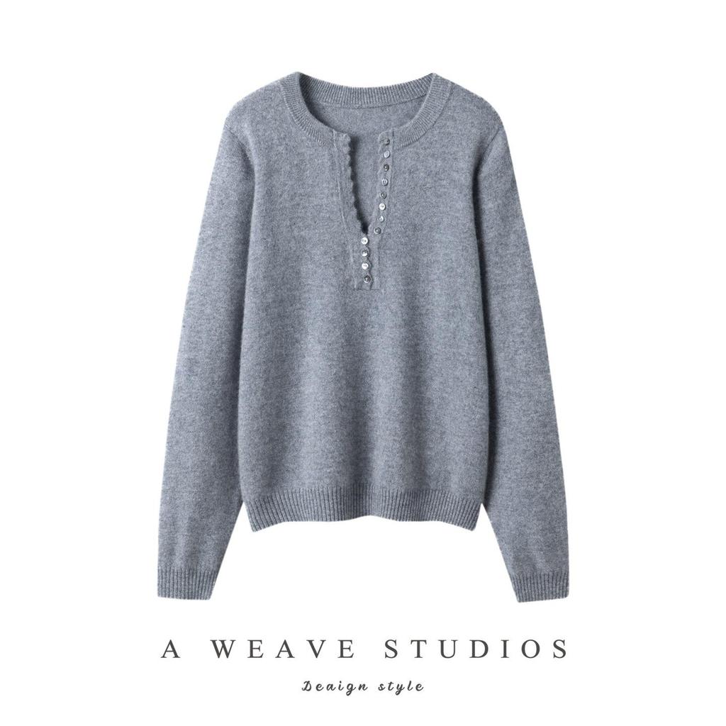 V-neck Half-Zip Multi-Button Cashmere Knit Base Layer for Autumn/Winter