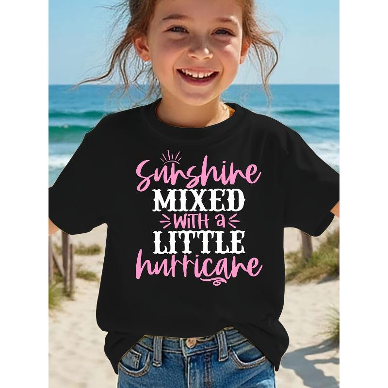 European size Summer fashion girl style short sleeved T shirt with English pattern casual top 98cm чёрный