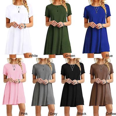 Good Tops Fashion Ladies O-Neck Dress Round Neck Dating Casual Commuter T-shirt Female Party Short Sleeve One-pieces Loose Sundress Summer Autumn