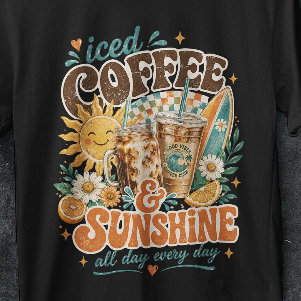 Iced Coffee and Sunshine Shirt, Iced Coffee Shirt, Coffee Lover Gift, Summer Vibes Shirt, meme t shirt, Coffee TShirt, summer tee, ice shirt