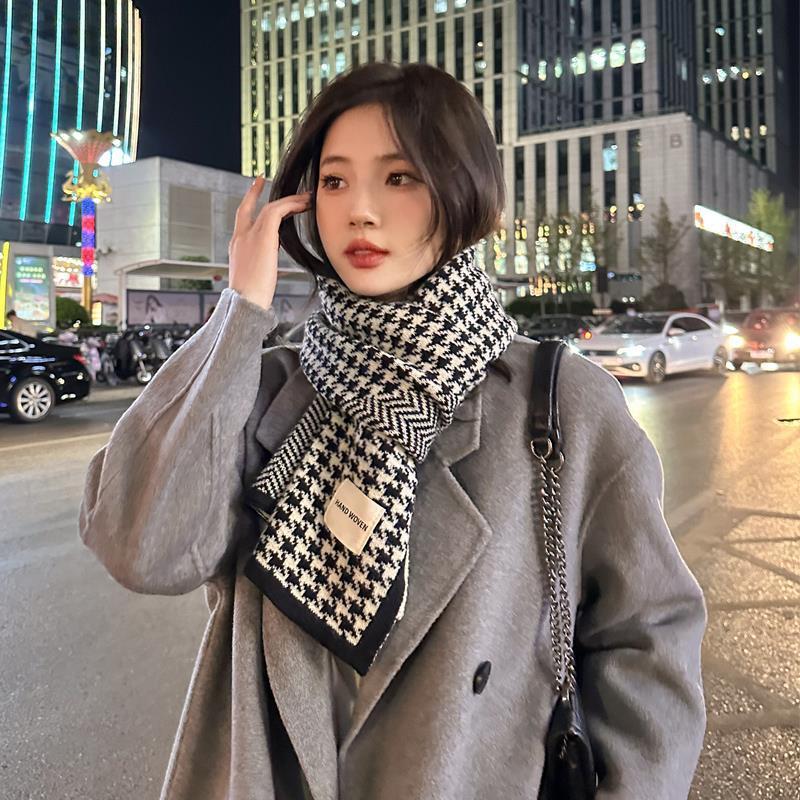 Houndstooth Scarf Women's Winter Imitation Cashmere New Korean Style Versatile Student Couple Knitted Warm Scarf Men's Trend