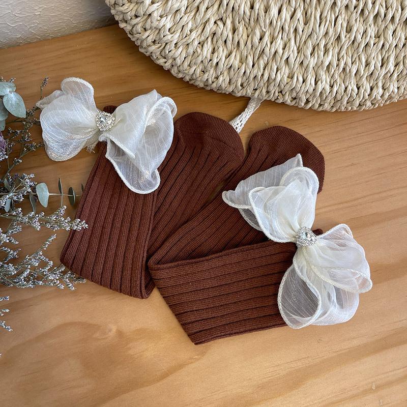 Children's Socks Summer Lolita Wooden Ear Mesh Ribbon Large Bow Mid-tube Socks for Girls