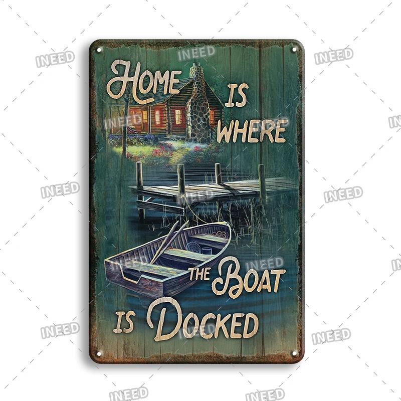 Vintage Yacht Club Art Decor Metal Poster, Retro Boat, Anchor Iron Painting, Personalized Man Cave, Beach Bar Decor Plaques