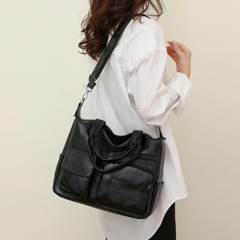 Damen-monochromatische PU-Reißverschlusstaschen elegante Crossbody-Taschen hohe Kapazität lässige Umhängetaschen Nahtlinie neue Marke Mode
