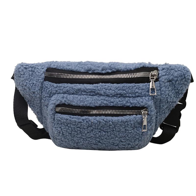 Winter Pluche Taille Tassen voor Vrouwen Mode Luipaard Patroon Borsttas Dubbele Rits Riemtassen Vrouwelijke Banaan Heuptas gray