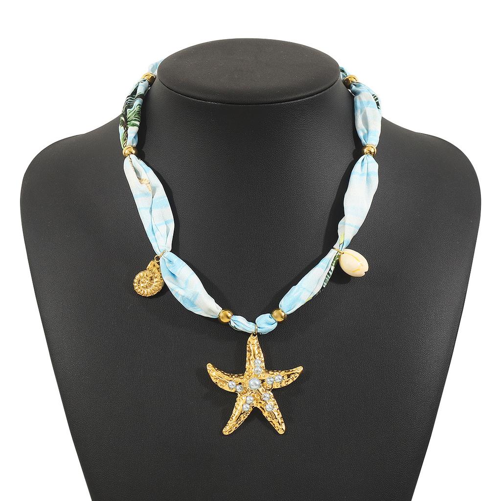 Summer Style Elegant Stainless Steel Gold Plated Scarf Necklace DIY Flower Marine Organisms Pendant Women's Jewelry Holiday