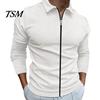 Men Solid Color Long Sleeve Shirt Autumn Winter Breathable Simple And Elegant Top Lapel Zipper Placket Outdoor Sports T-Shirt with
