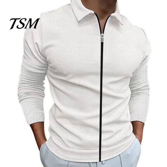 Men Solid Color Long Sleeve Shirt Autumn Winter Breathable Simple And Elegant Top Lapel Zipper Placket Outdoor Sports T-Shirt with