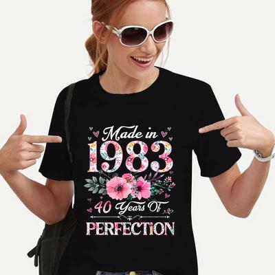40 Yaşında 1983'te Yapılan Çiçek 40th Doğum Günü Grafik T Shirt Kadın Tshrits Harajuku Tshirt Bayanlar Tee Gömlek T-shirt Y2k Tops