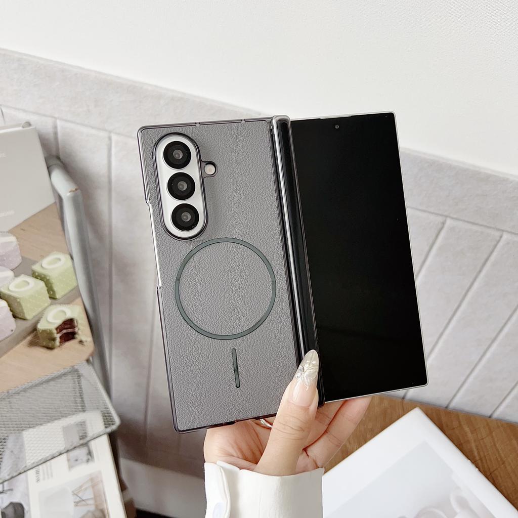 For Samsung Galaxy Z Fold7 5G Phone Case Compatible with MagSafe Leather+PC Protective Cover