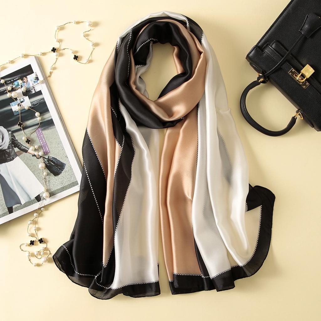 Neue Frühlings- und Sommerdrucke Vielseitiger und multifunktionaler Seidenimitatschal für Damen mit floralem Sonnenschutzschal Mittellanger Stil