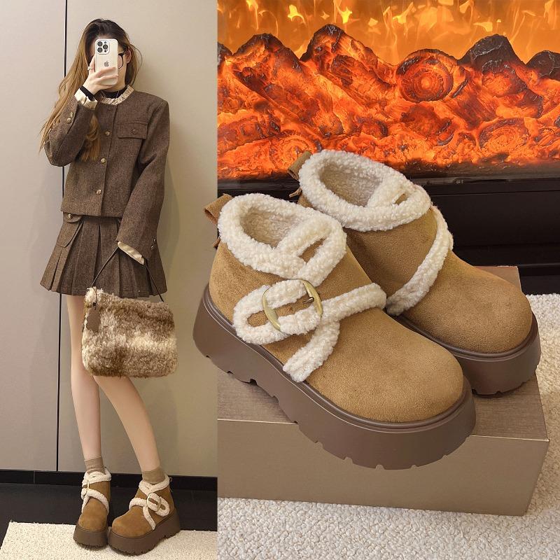 Bottes de neige à semelles épaisses et rehaussantes pour femmes, nouvelles chaussures d'hiver pour femmes, chaussures en coton thermique velours