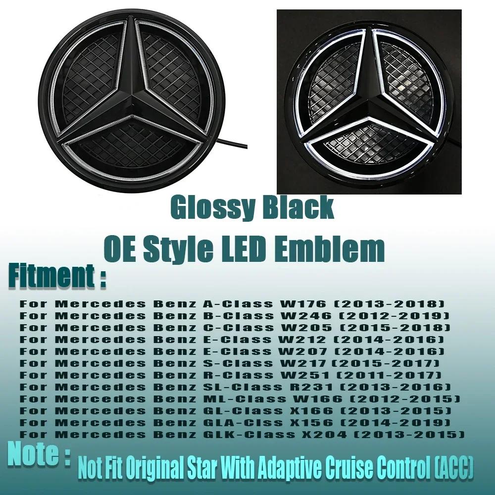 For Benz C-CW205 Silver Border 3D Mirror Emblem For Mercedes Benz A W176 B W246 C W205 Class Matte Black OE Style Front Grille Star Emblem Logo