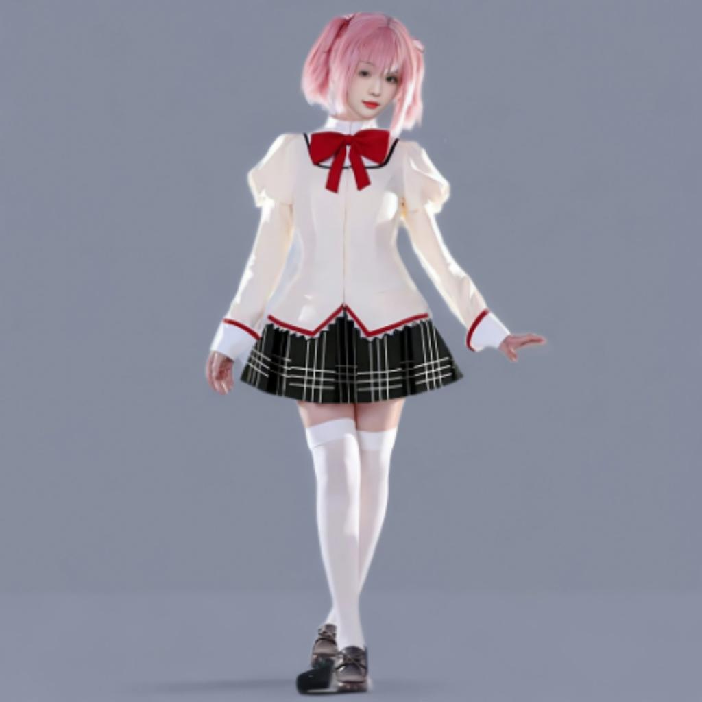 Puella Magi Madoka Magica Schuluniform Cosplay Kostüm Komplettset mit Perücke für Halloween-Party