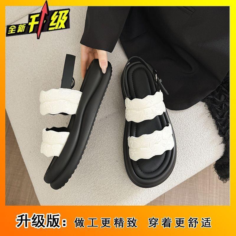 Stepping On Shit Feels Thick and Not Tired, Roman Women's Sandals 2025 New Fashion Fairy Wind One-word Buckle with Sandals Woman