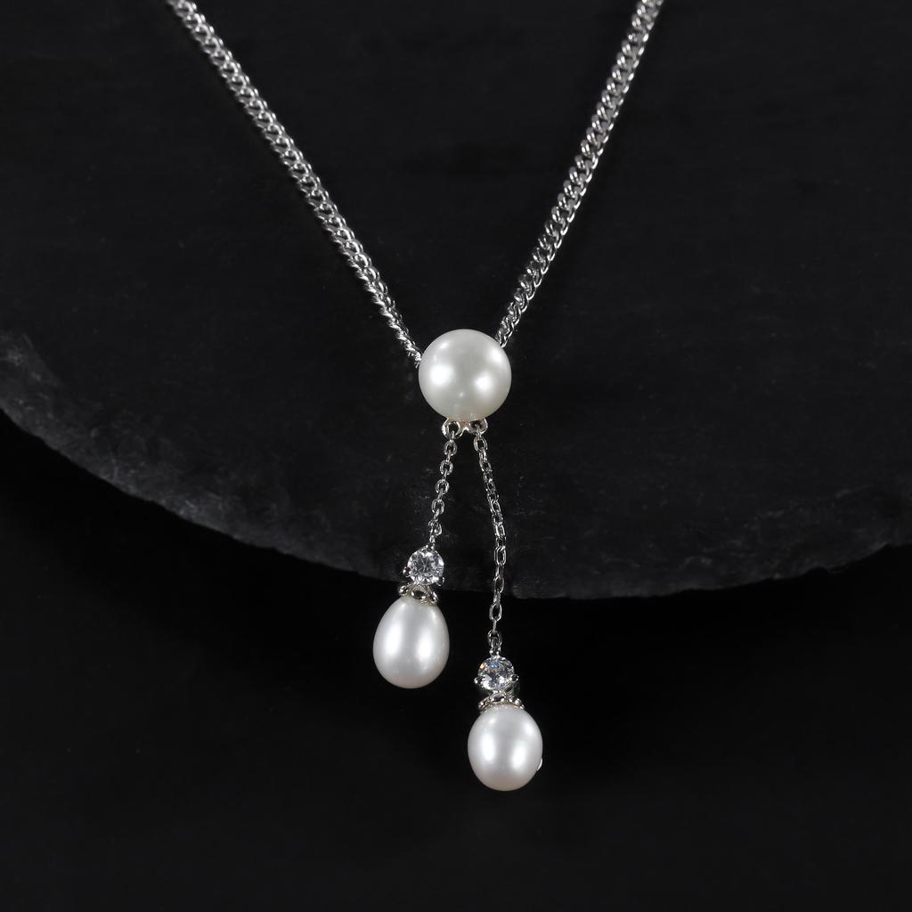 S925 Silver Natural Freshwater Pearl Necklace, Light Luxury Ins Personality Clavicle Chain Sterling Silver Necklace Necklace