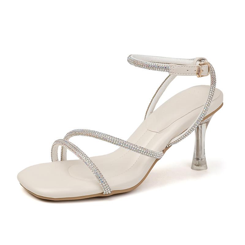 Fashion sexy ladies crystal band high heels shoes ankle strap sandals women perspex clear heel gladiator sandalias mujer party shoes