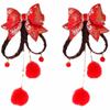Chinese New Year Red Hair Clip with Pompon & Tassels for Baby Girl Hanfu