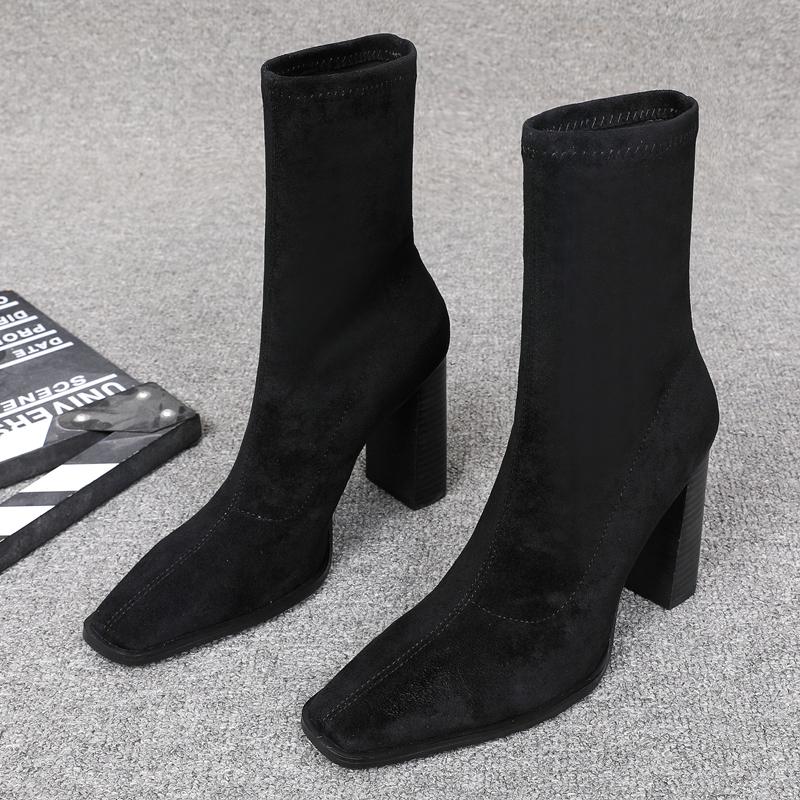 

Модные осенние женские ботильоны с квадратным носком, на толстом высоком каблуке, женская обувь, модные короткие ботильоны с квадратным носком 39