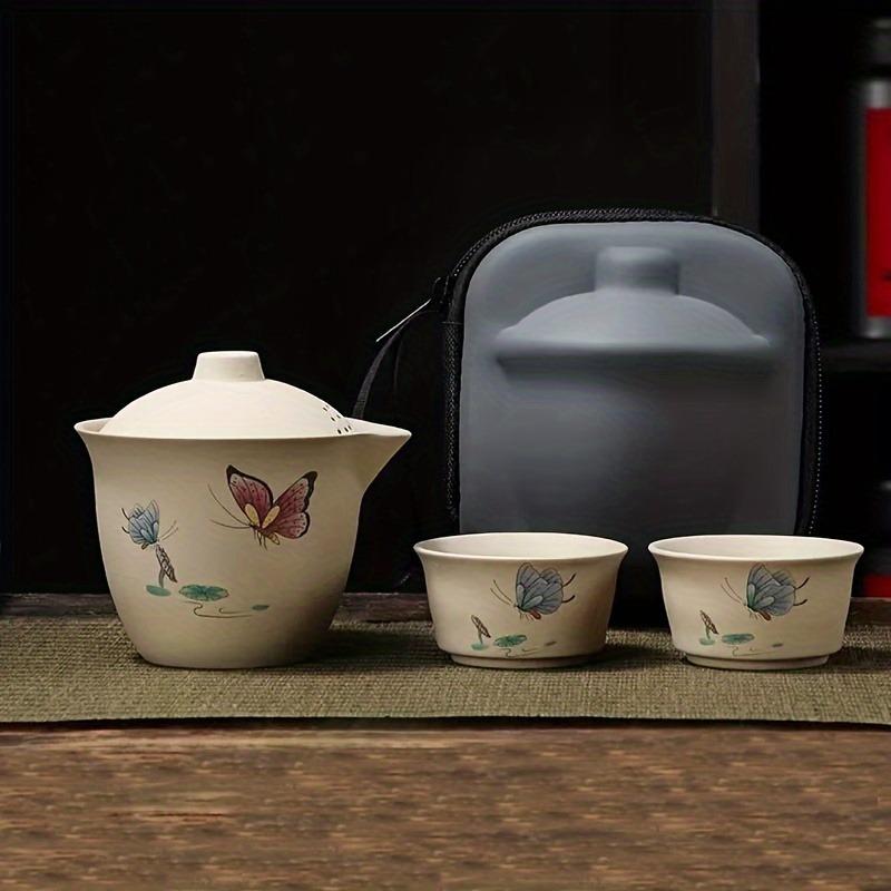 1 sada Cestovní čajová sada Přenosná čajová sada Outdoor Camping Přenosná úložná taška Keramická čajová sada Kung Fu Express Cup Špičková keramická čajová sada Ručně vyráběný čaj C