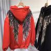 Übergröße Kapuzenjacke mit Fleecefutter und luxuriösem Flügeldesign vorne und hinten für Damen