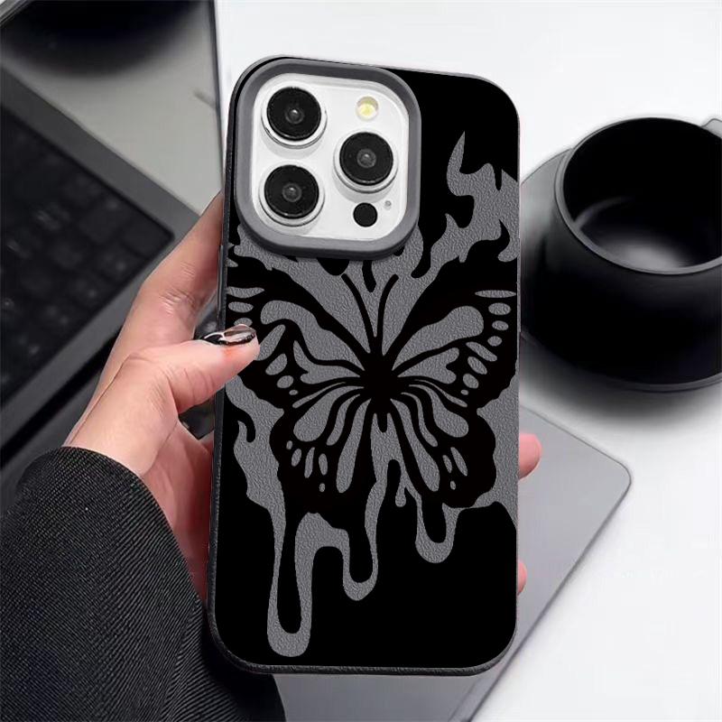 Kožené pouzdro s motýlím vzorem a texturou pro iPhone 16 Pro 15 14 13 12 Pro Max, nárazuvzdorné, matné, tenké, jednobarevné, TPU, měkké, proti pádům