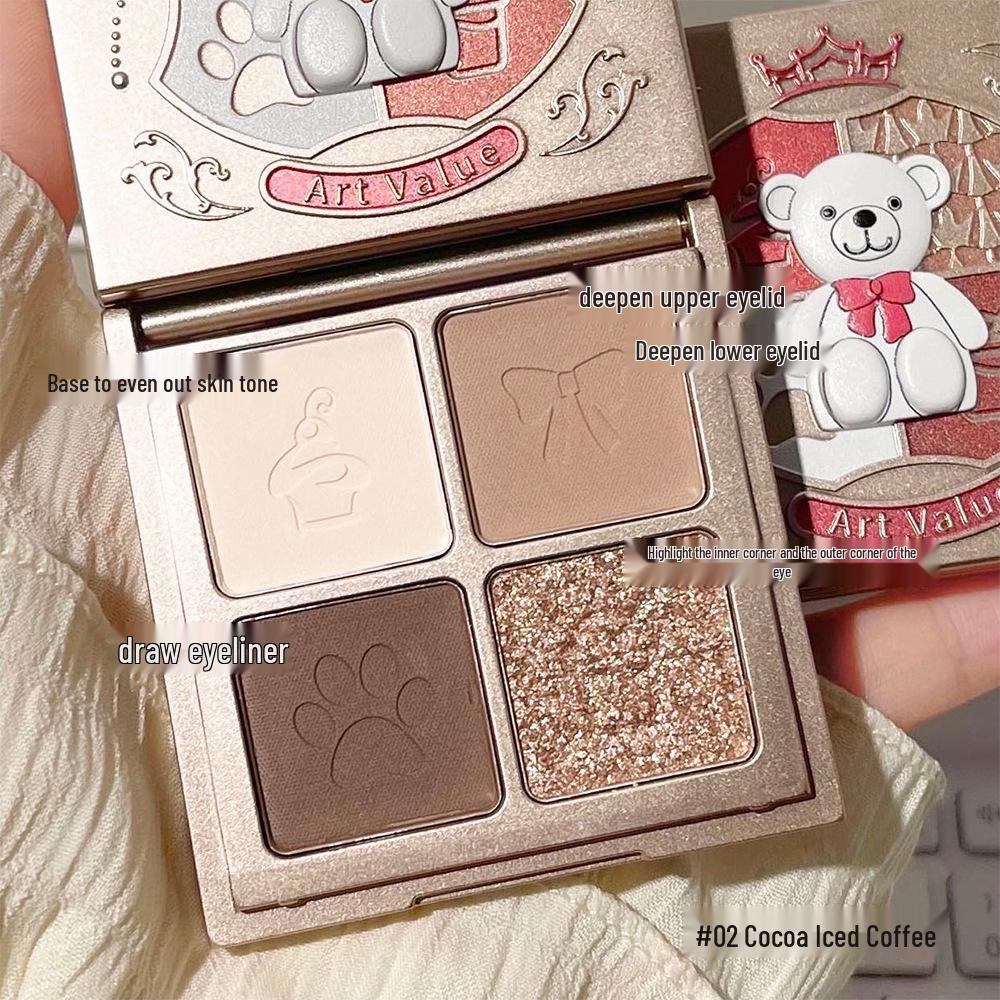 ArtValue Little Bear Knight 4-Color Eyeshadow Palette - Cartoon, Portable, Bold Shimmer & Matte Finish.