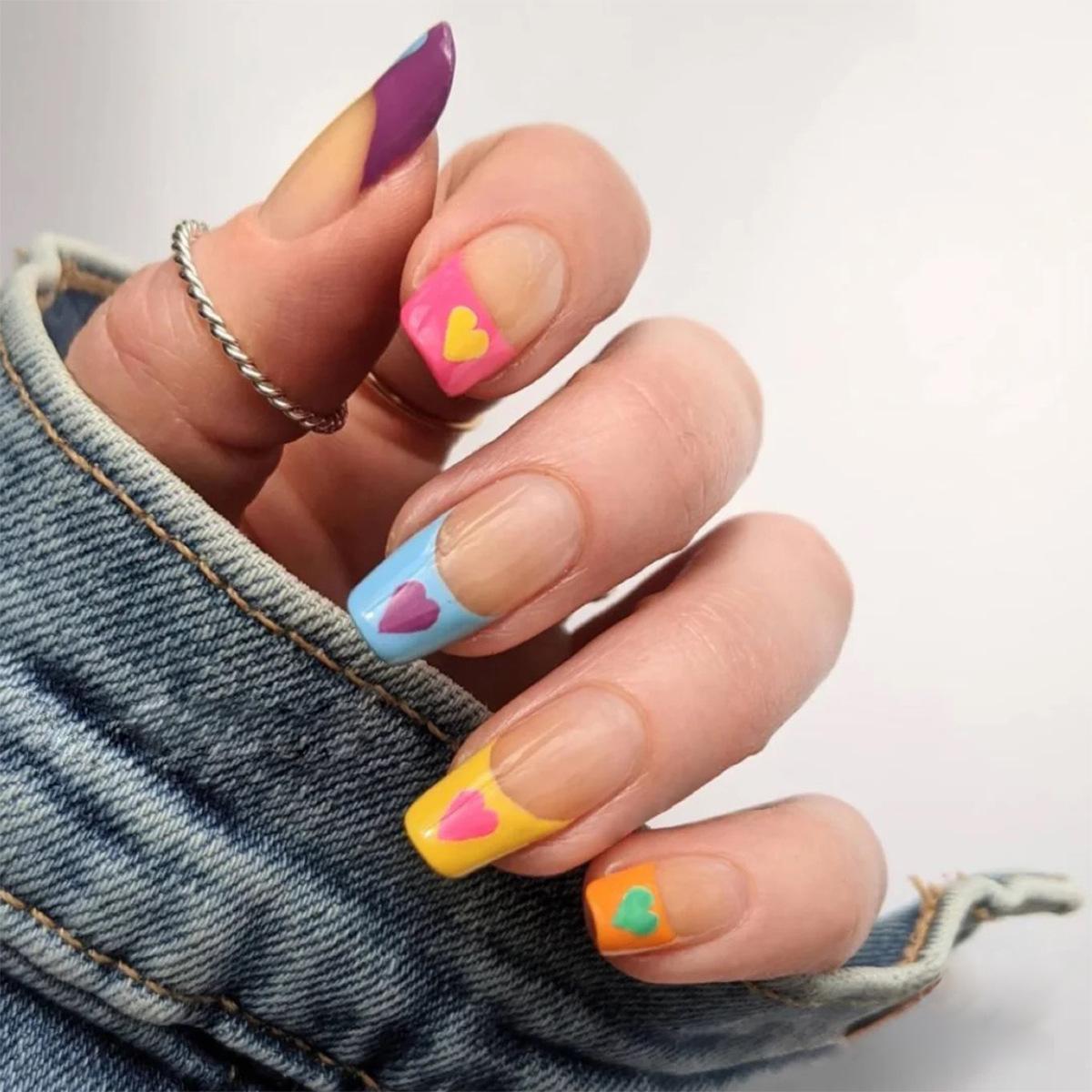 

Rainbow French peach heart wear nail finished fake nail nail nail patch press on nail patch