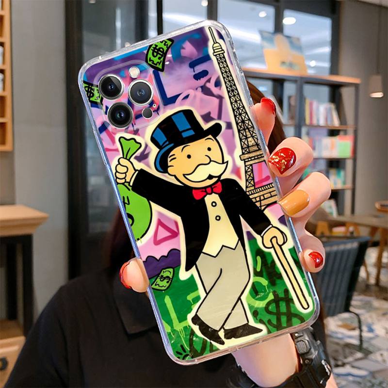 

Trend Cartoon Dollar Alec Monopoly Phone Case For iPhone 14 13 12 11 Pro Max XS X XR SE 2020 6 7 8 Plus Mini Transparent Shell iphone 11