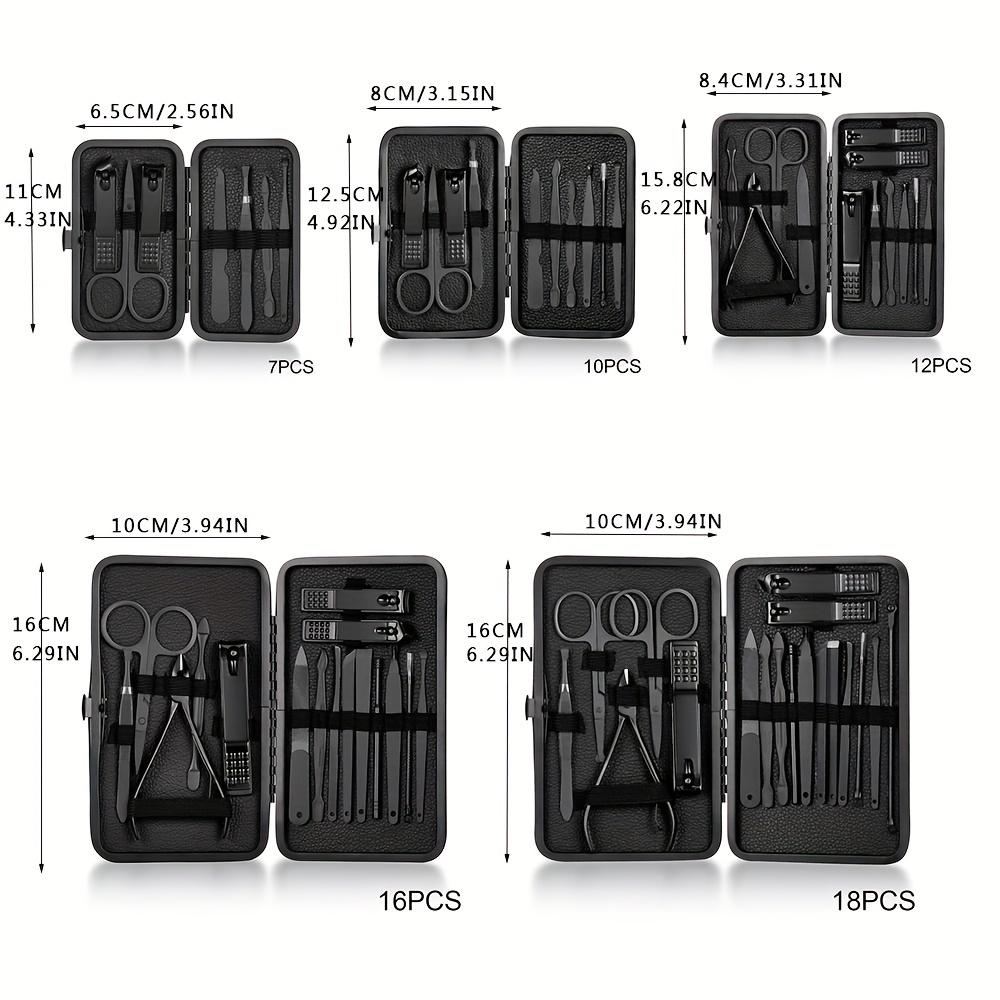 7/10/12/16/18Pcs Black Manicure Set Nail Clippers Hand Foot Face Care Stainless Steel Accessories Stainless Steel
