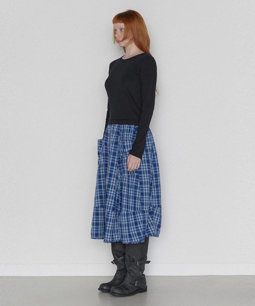 Lense Pumpkin Banding Skirt Blue Check