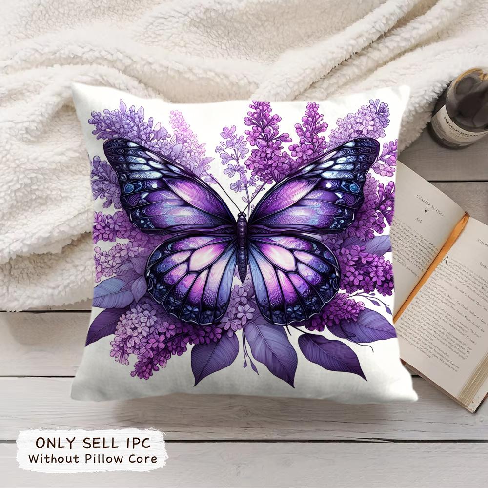 Butterfly and flower Cushion Cover Soft Short Plush Pillow Cover Smooth Cozy Texture Aesthetic Cushion Case Home Decor