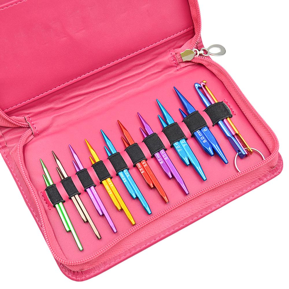 Colorful Detachable Carbonized Bamboo Circular Knitting Needle Set with Interchangeable Extended PU Cable