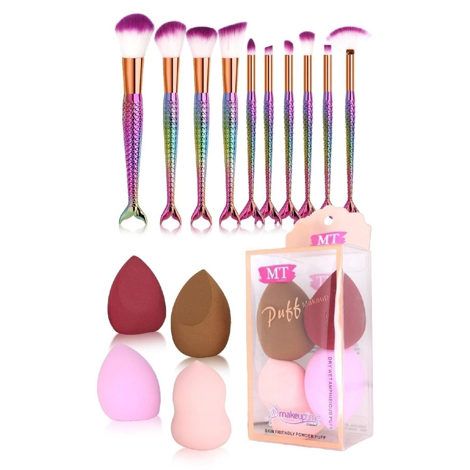 

Maqya Profesional 10-piece Rainbow Fish Brush 4-piece Pear Sponge Set