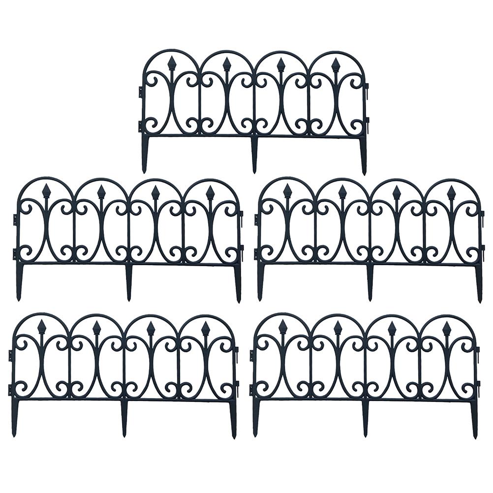 5PCS Garden Plastic Rail Fence Detachable Protective Guard Edging Border Decoration for Outdoor Lawn Patio
