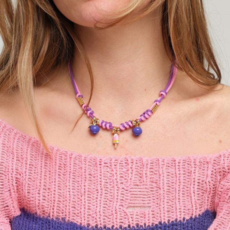 Personalized Valentine'S Day Hamburger Fries Pendant Color Rope Knitted Rope Necklace Electroplating Gold Color Preservation Batch