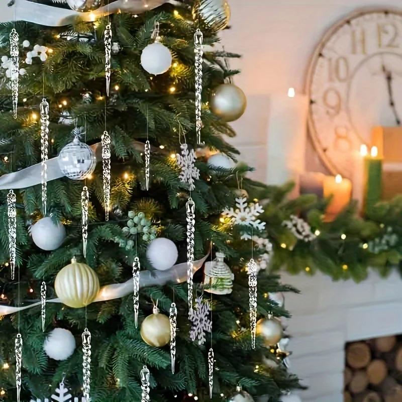 12Pcs Crystal Clear Christmas Tree Ornaments Icicle Decorations For Holiday & Winter Party Decor  New Year Home Decorations