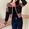 Premium striped waist short primer sweater women's autumn and winter lazy style loose semi-turtleneck knitted cardigan