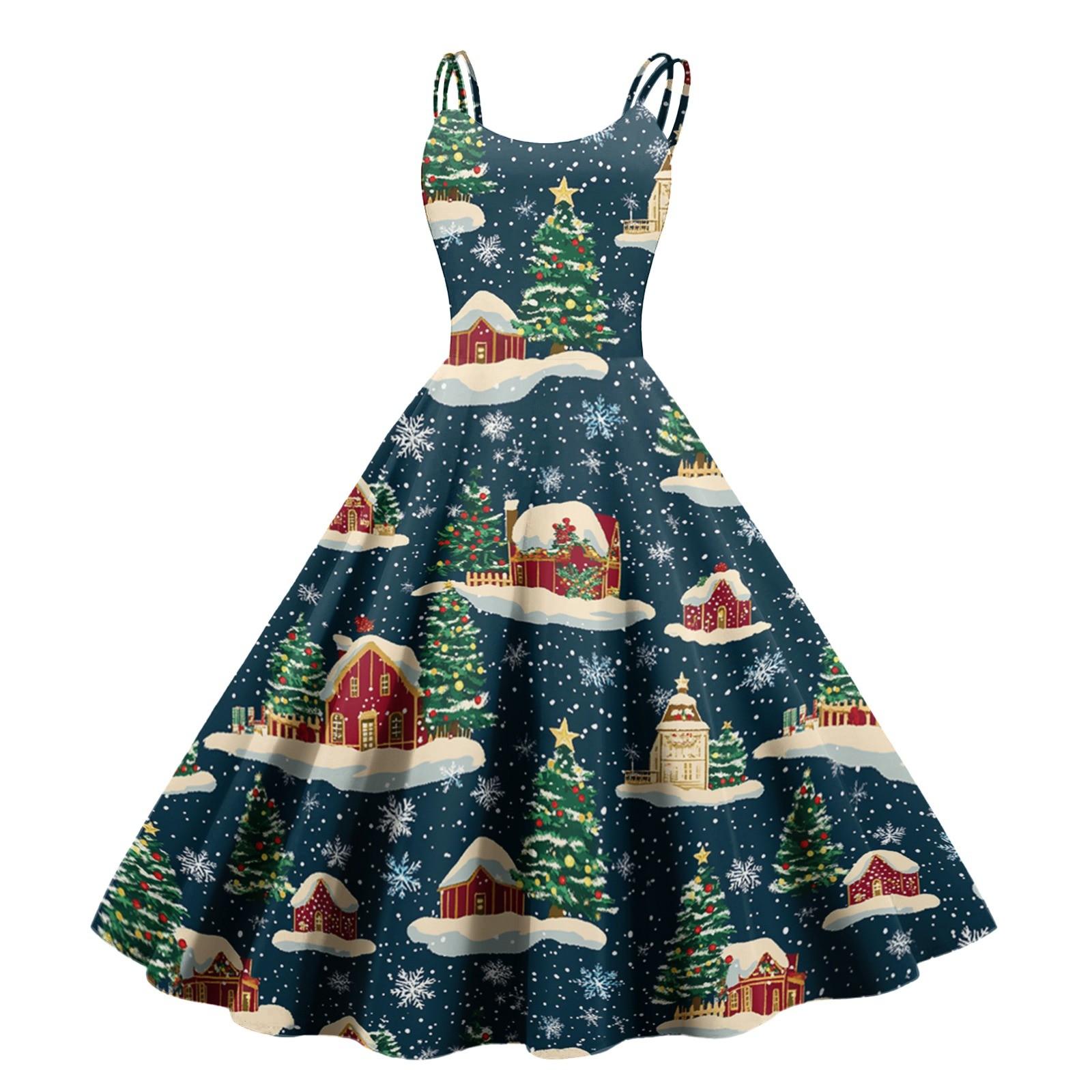 

Женские рождественские подарки, напечатанная шапка Санты, сексуальное платье с открытыми плечами в стиле панк-винтаж M