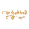 Fashion Style Metal Starfish Scallop Shell Bracelet, Design Sense Geometric Opening Bracelet Set Women
