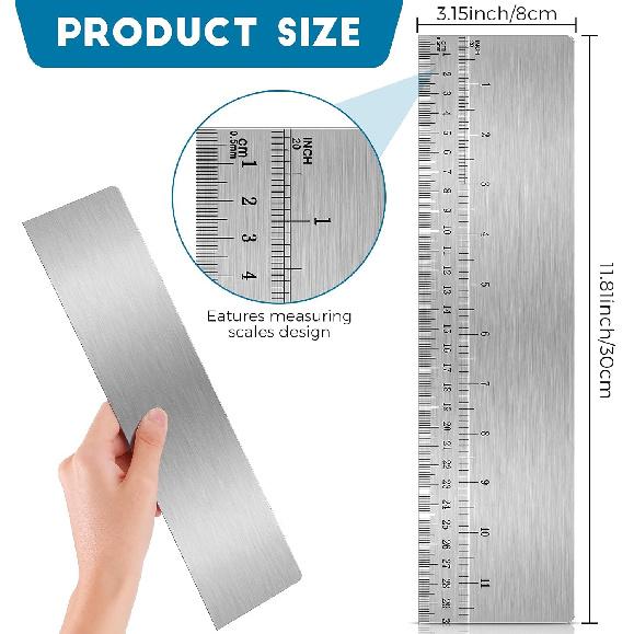 Nuenen 12 Inches Stainless Steel Cake Scraper with Scale Cake Edge Smoother Decorating Comb Baking Scraper Tool for Baking Measuring Buttercream Home