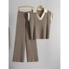 Women's Summer 2026 Polo Collar Knit Top and Pants Set - Loose, Slimming Casual Fashion Two-Piece.