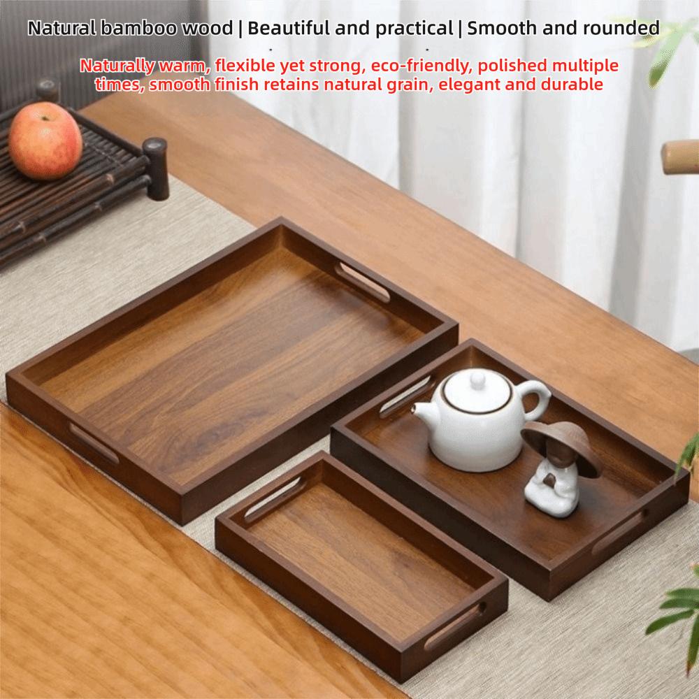 Walnut Color Bamboo Wooden Tray With Handle Serving Tray Decorate Tray Tea Food Tray Home