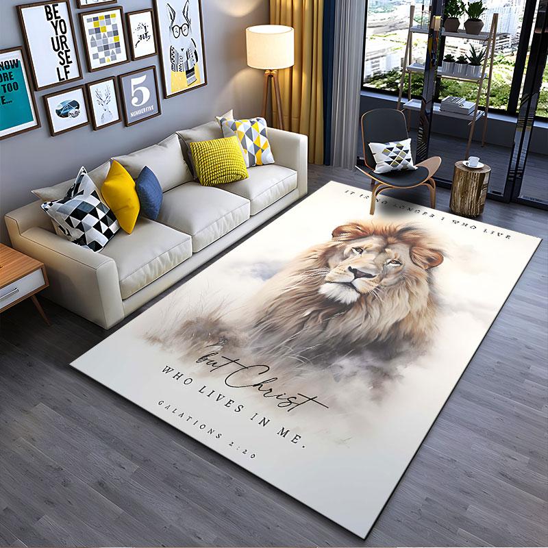 Lion Art with Bible Quote suitable as a non-slip mat for the living room or bedroom sofa