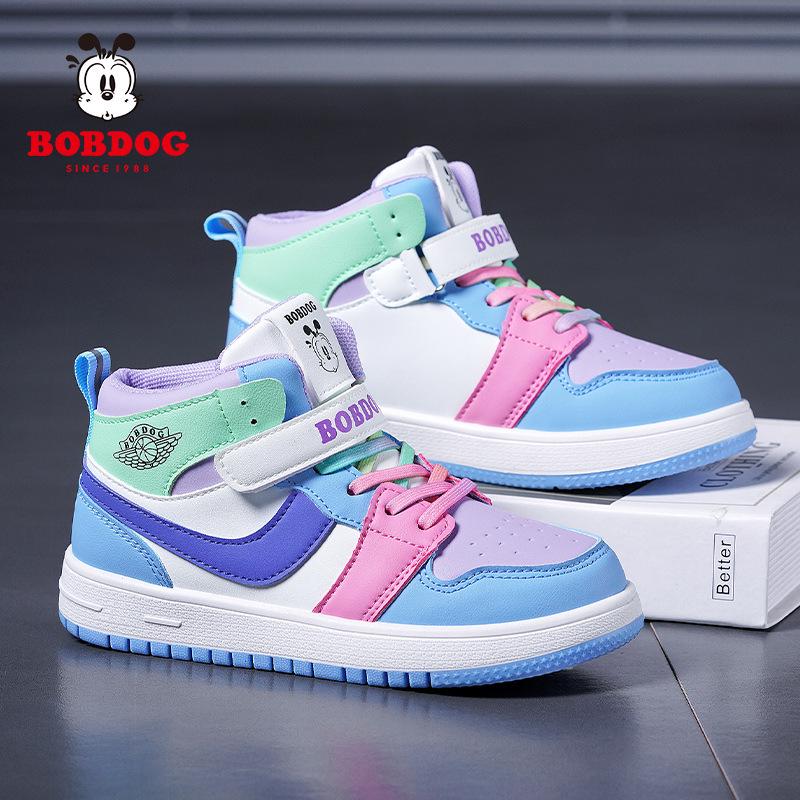 2025 New Girls' High-Top Leather AJ Sneakers: Autumn/Winter Cotton Shoes for Middle-Aged Children