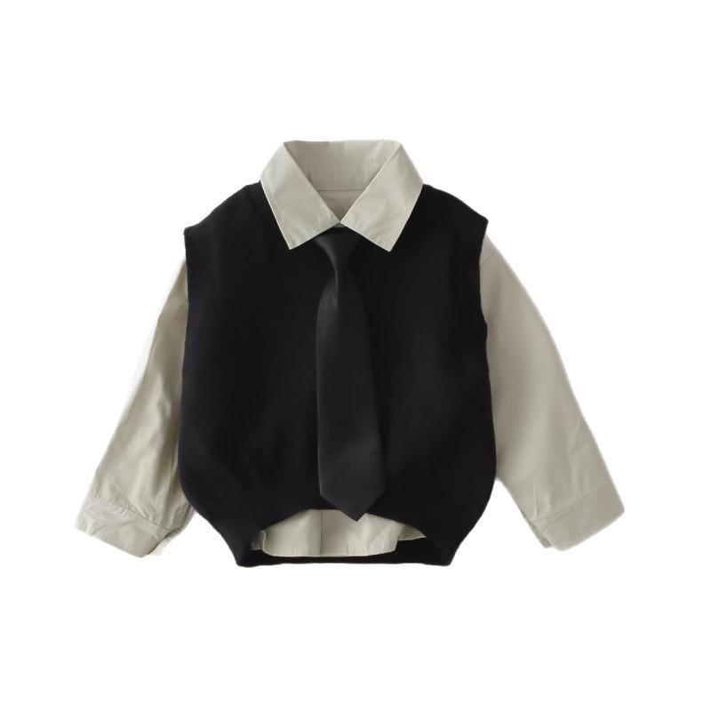 2026 New Baby Boy Spring/Autumn Outfit: Stylish Sweater Vest & Long Sleeve Three-Piece Set