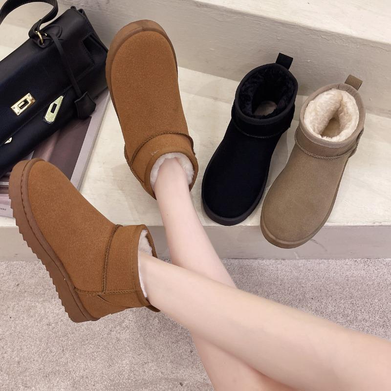 Fleece thickened snow boots women's winter new shoes flat shoes thermal shoes women's shoes short boots autumn and winter