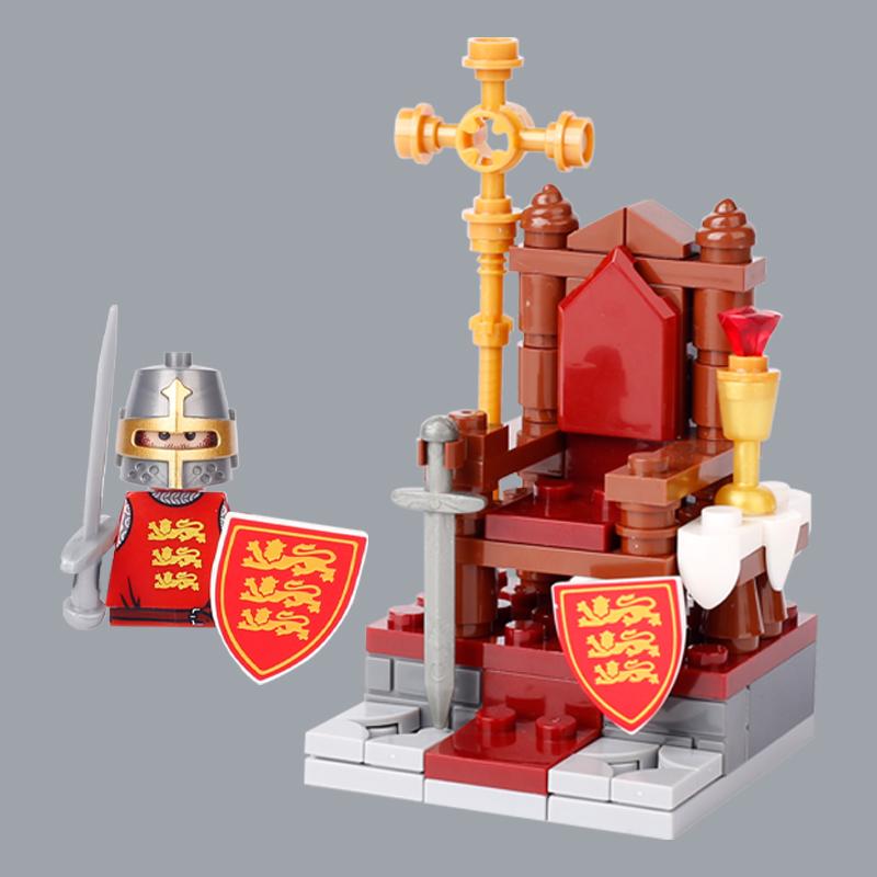 Medieval Castle Knights Throne Figures Building Blocks Military Soldiers King Helmet Shield Weapons MOC Assemble Bricks KidsToys